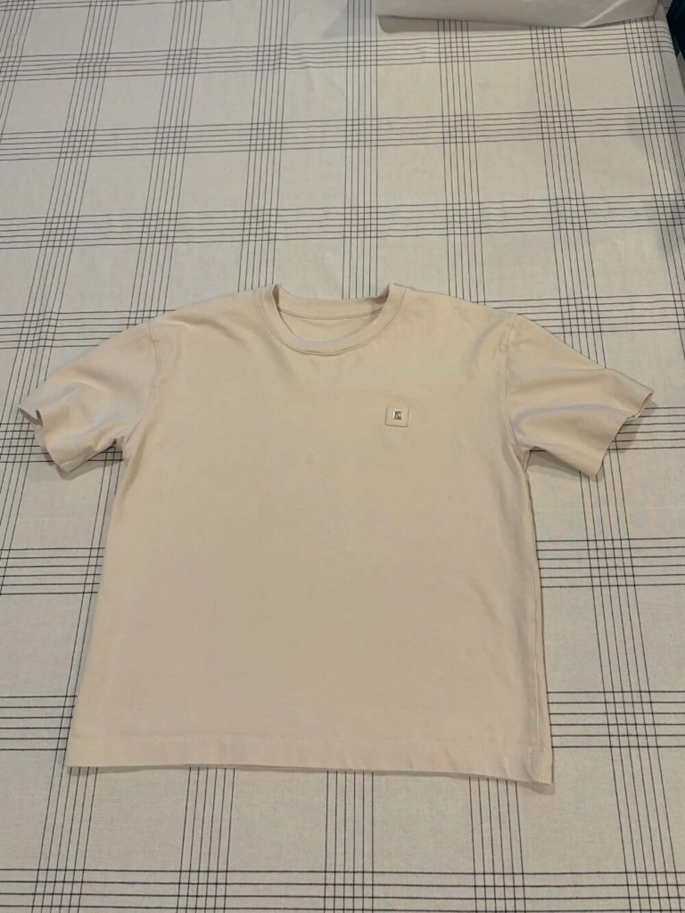 ZARA Stone Beige Cotton Patch T-Shirt With Metallic ZA Logo Accent - Size S
